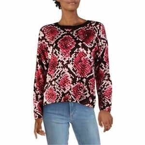 Dana Buchman Pink & Black Snake-Print Long Sleeve Sweatshirt Size L